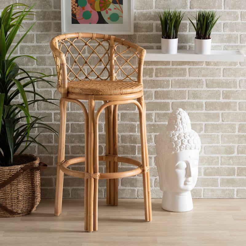 Orchard Modern Bohemian Natural Brown Rattan Bar Stool