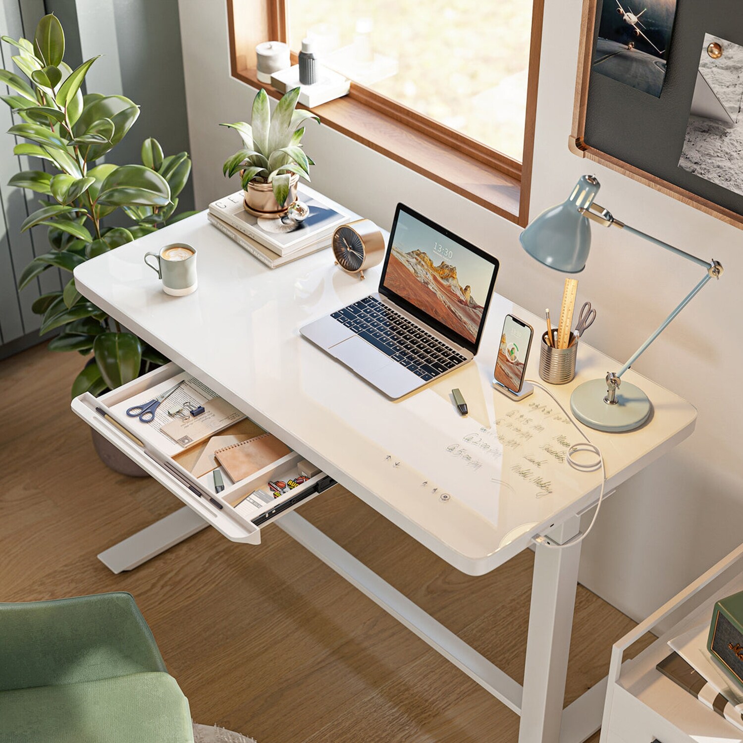 Adjustable height desk with sales wireless charging