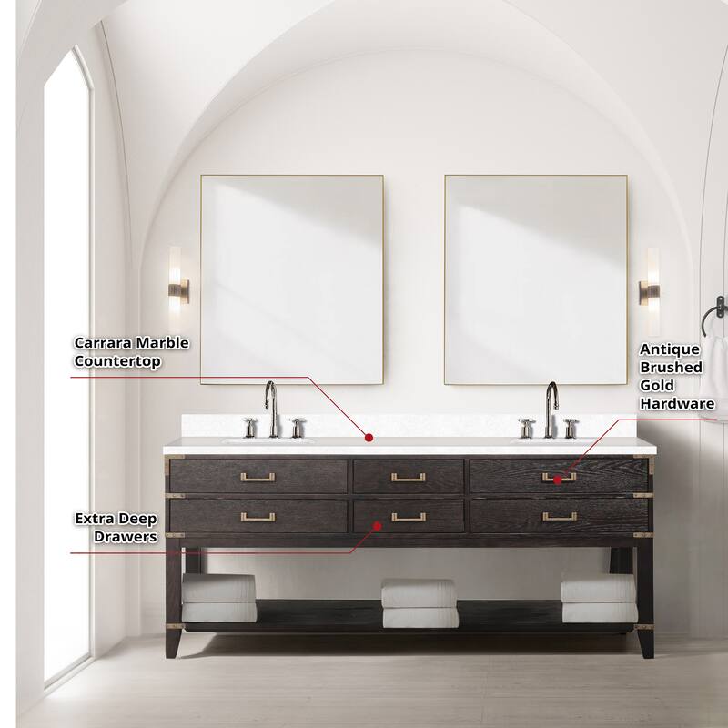 Norwalk 60 in W x 22 in D Black Oak Double Bath Vanity, Cultured Marble Top, and 28 in Mirrors