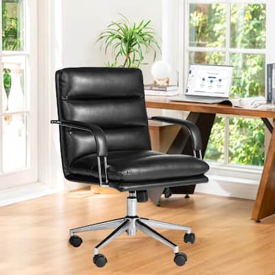 Glitzhome Leatherette Adjustable Swivel Desk Office Chair with Armrest Ergonomic Design