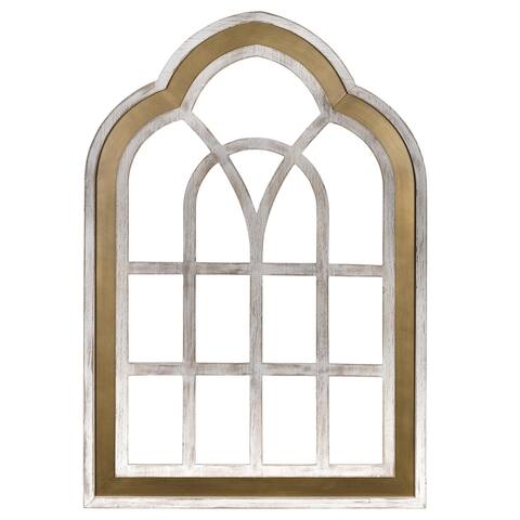 Distressed White and Gold Cathedral WindowWall Decor - 28.6"W x 1.2"D x 42" H