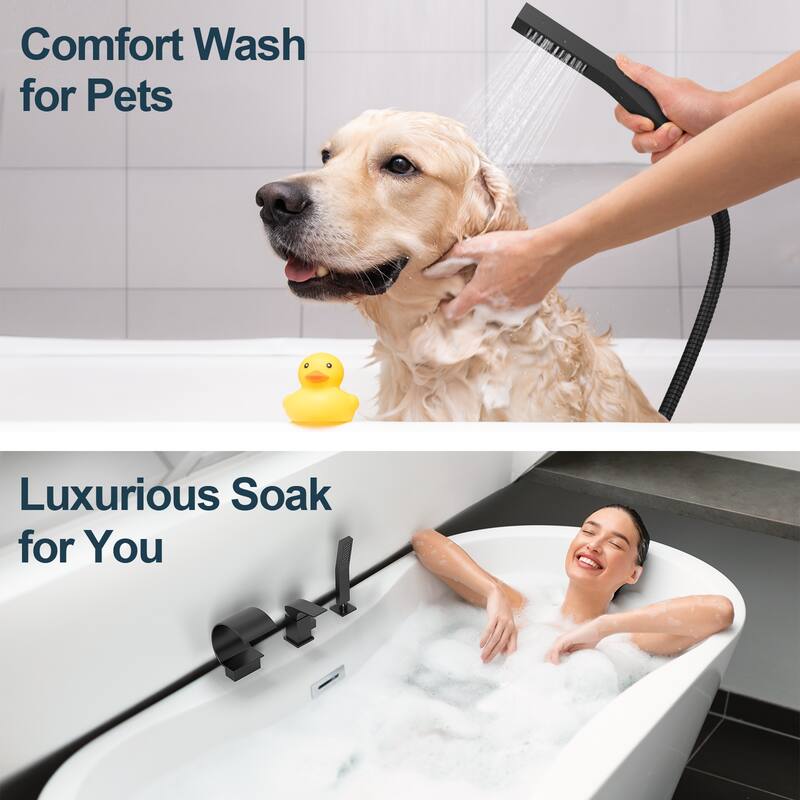 GRANDJOY Shower Faucet Set Deck Mount Bathtub Spout and Handheld Spray Combo High Pressure