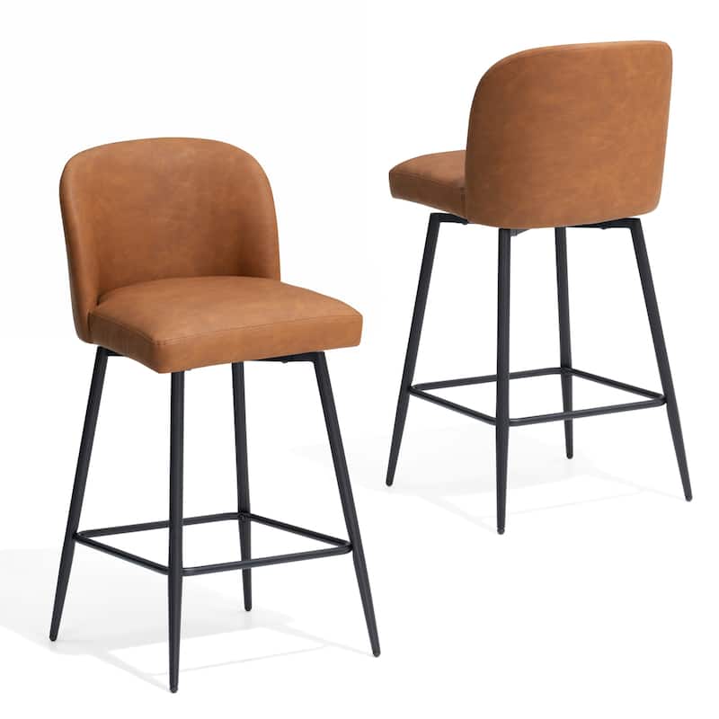 26.77" Counter Height Swivel Bar Stools with Backs and Metal Legs - Brown - 2PC