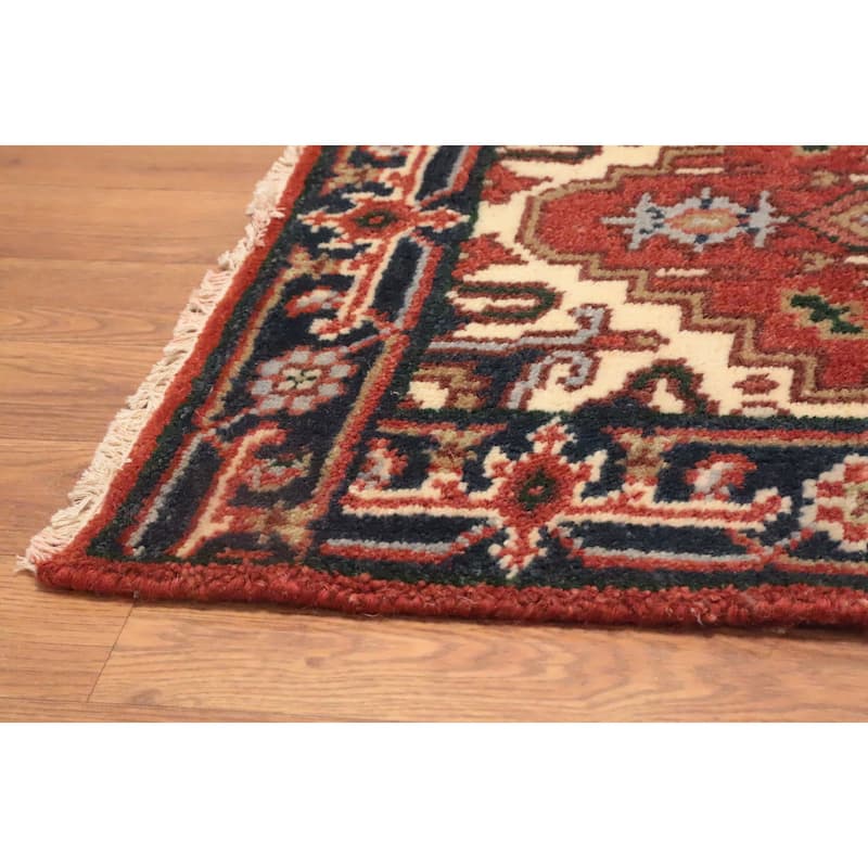 Hand Knotted Oriental 100% Wool Carpet Traditional Geometric Oranges & Rust Heriz (serapi) Area Rug - 3' 0'' X 2' 0''