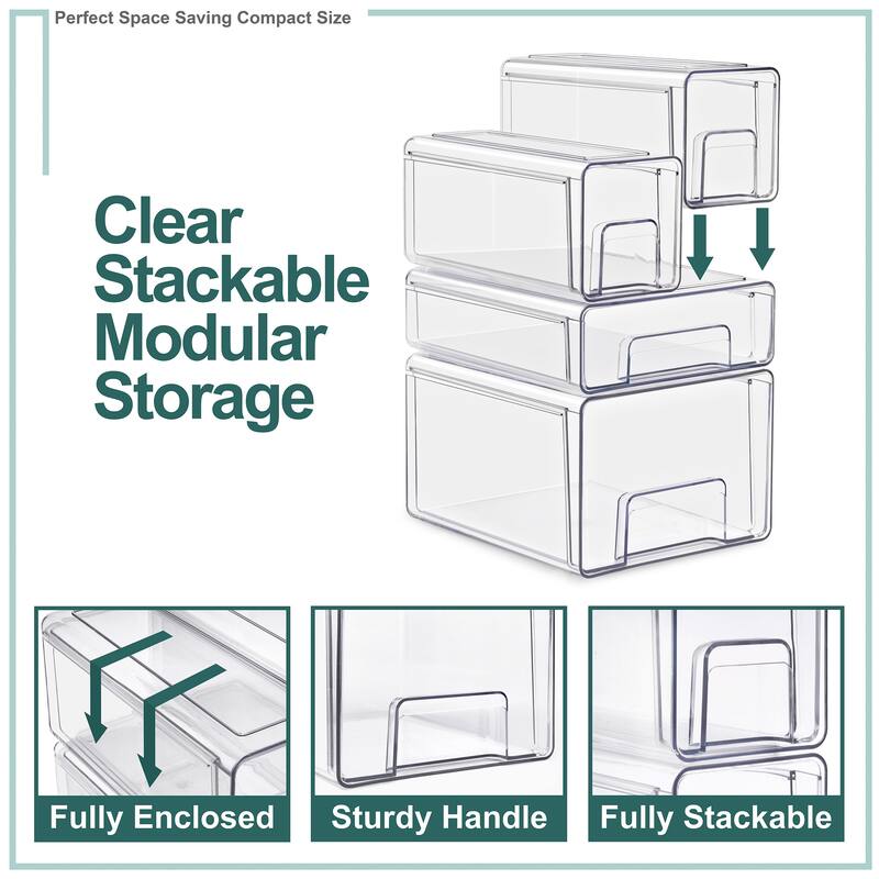 Sorbus Clear Stackable Storage Drawers Case with Handles - for Bathroom, Cabinet, Medicine & Baby Bottle Storage