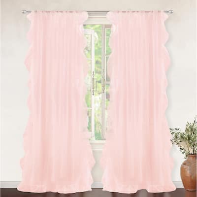 DriftAway Sophie Solid Sheer White Voile Window Curtains Ruffle Edge Rod Pocket 2 Panels