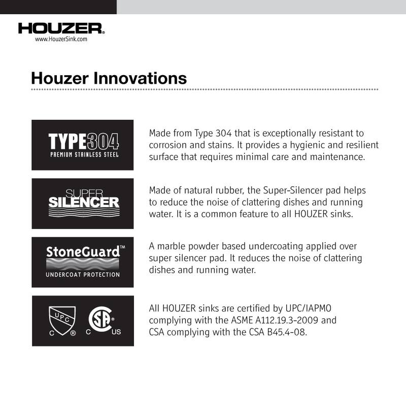 Houzer Nouvelle 23-1/16" Undermount Single Basin Stainless Steel
