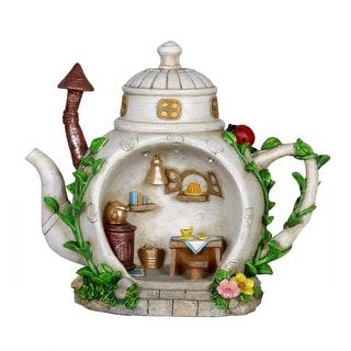 Exhart Solar Teapot House with Kitchen Scene Garden Statue, 6 by 9 Inches