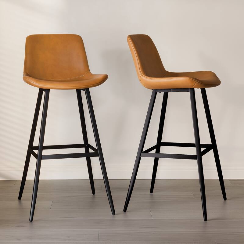 Modern Industrial Counter Stools Faux Leather Upholstered Counter Height Bar tools with Back