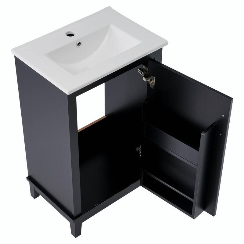 Modern 20-Inch Small Bathroom Vanity Cabinet with Ceramic Basin