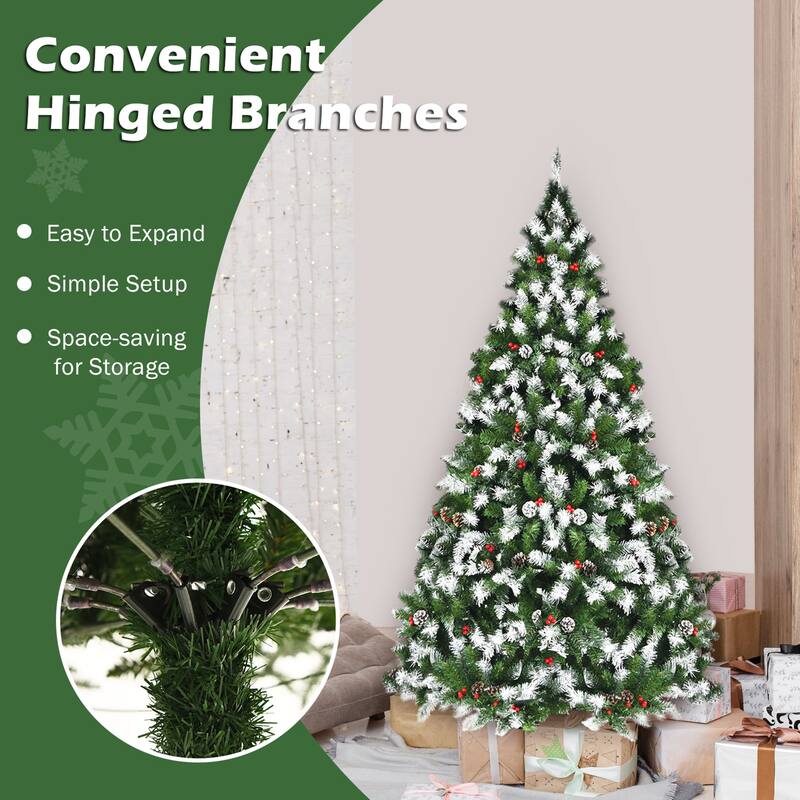 Gymax 6/7.5/9 FT Pre-lit Snow Sprayed Christmas Tree Artificial Xmas - See details