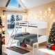 preview thumbnail 1 of 25, Elegant Twin over Full Bunk Bed with Camelback Headboard, Angled Ladder, Guardrails & Mission-Style Design White