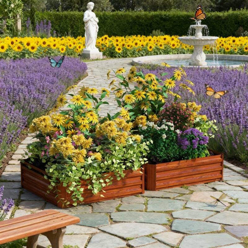 Elevated Metal Planters for Outdoor Gardening, Open Bottom Design - Dark Brown