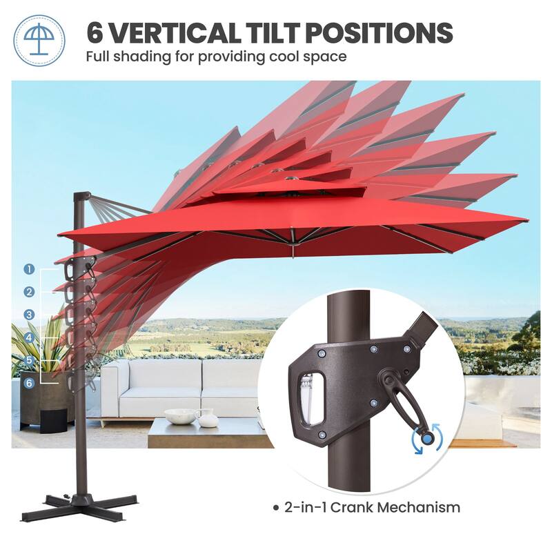 Outdoor 10FT Square Adjustable Offset Cantilever Patio Umbrella