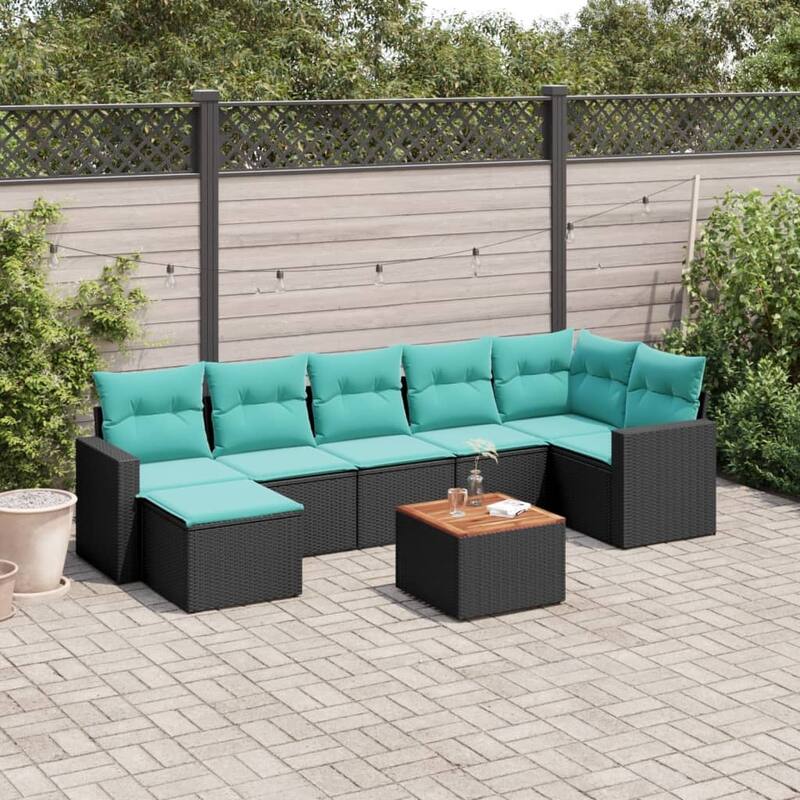 vidaXL 8 Piece Patio Sofa Set with Cushions Black Poly Rattan - 24.4 x 24.4 x 27.2-table + 3x middle + 1x corner