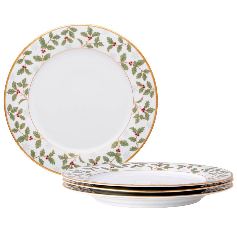 Noritake Holly & Berry Gold Set Of 4 Dinner Plates, 10-1/2"
