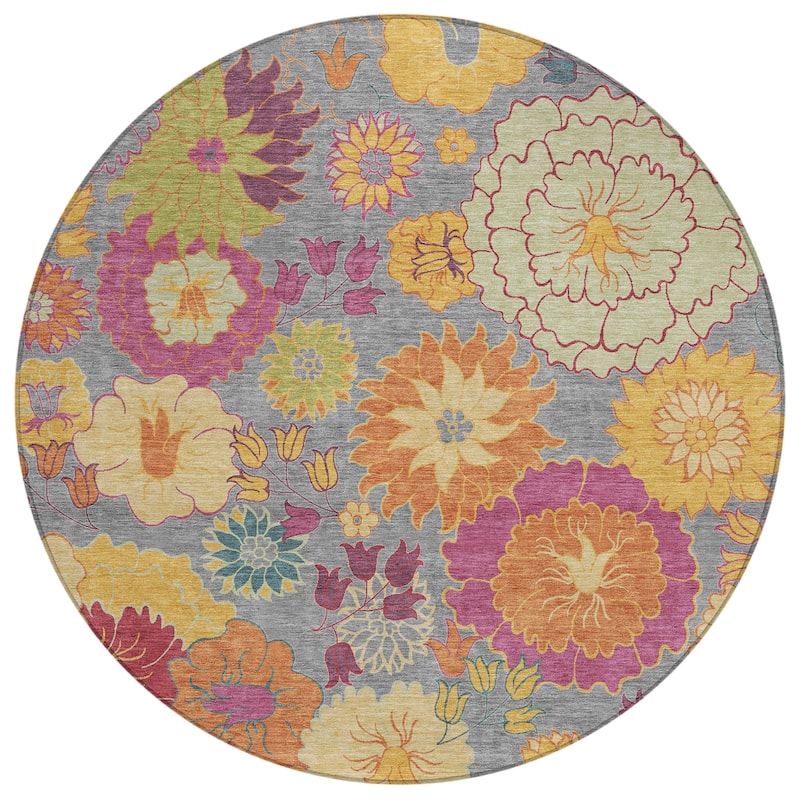 Machine Washable Indoor/ Outdoor Modern Floral Chantille Rug