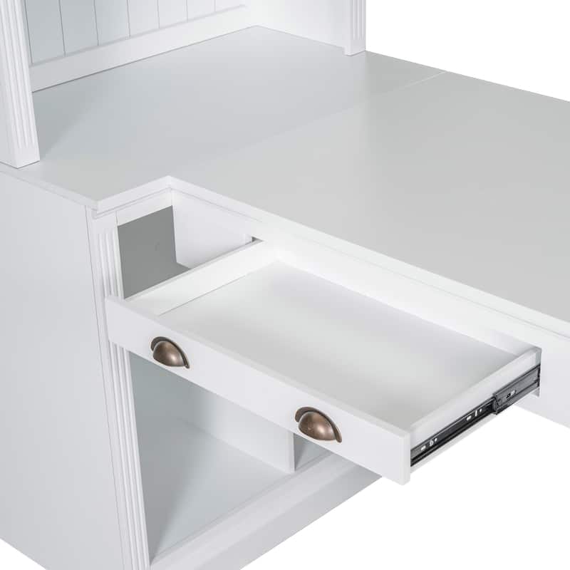 Modern Storage Writing Desk with 83.4" Tall Bookshelf and LED Light