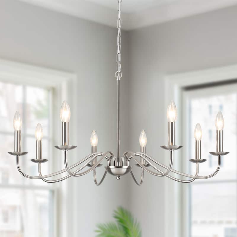 8-Light 30.7 in. Farmhouse Chandeliers for Bedroom Living Room Study - Nickel