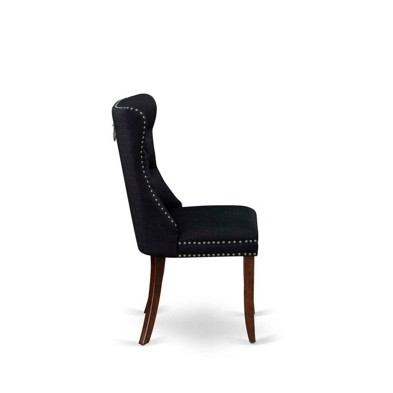 Parson Dining Chairs Set of 2 - Black Linen Fabric Padded Chairs with Nailhead Trim - Elegant Kitchen Chairs