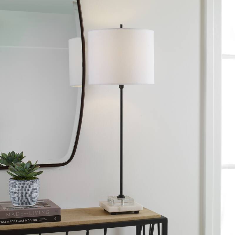 Buffet Lamp with Drum Shade and Marble Base - 33"