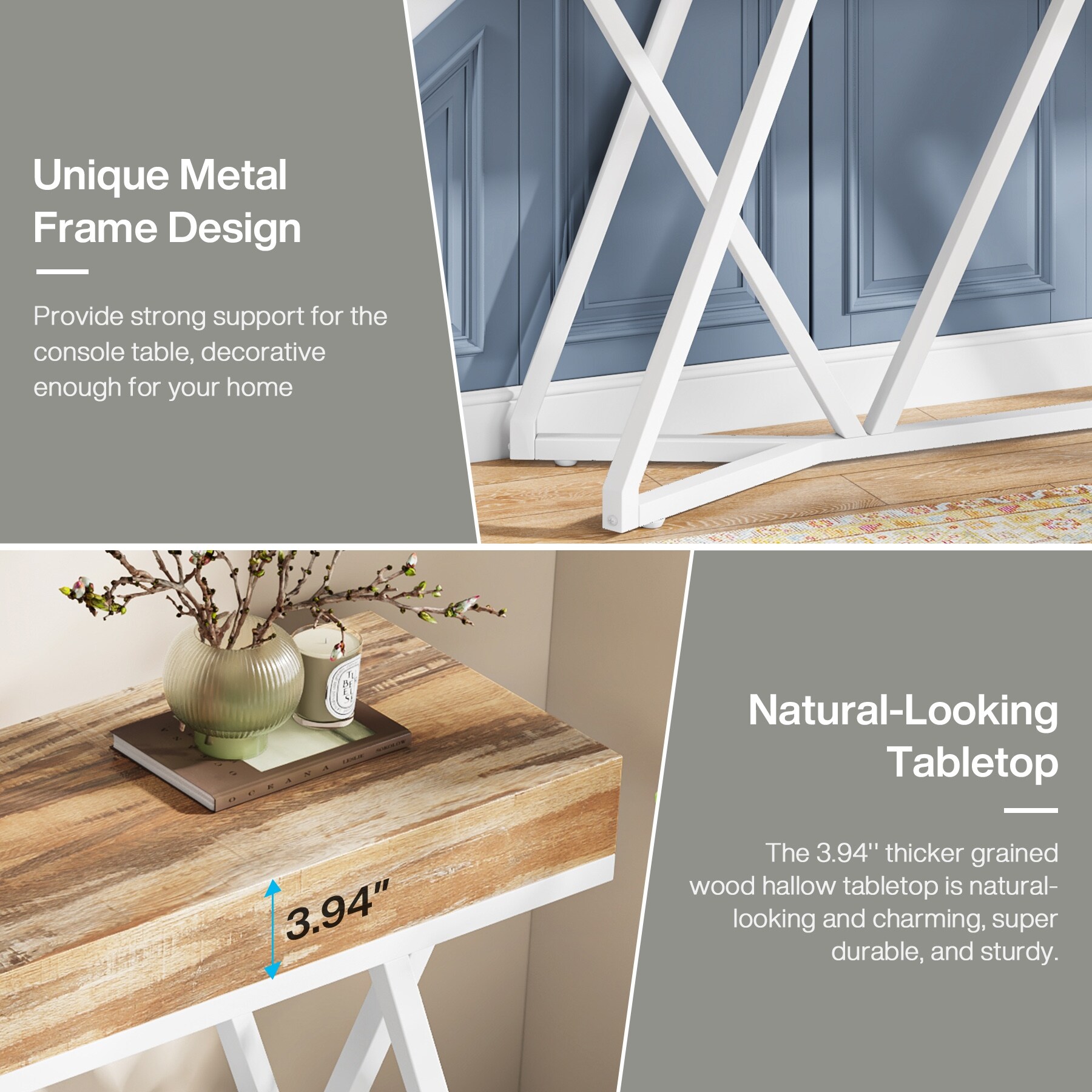 55 Inch Wood Console Table Sofa Table Entryway Table with Unique