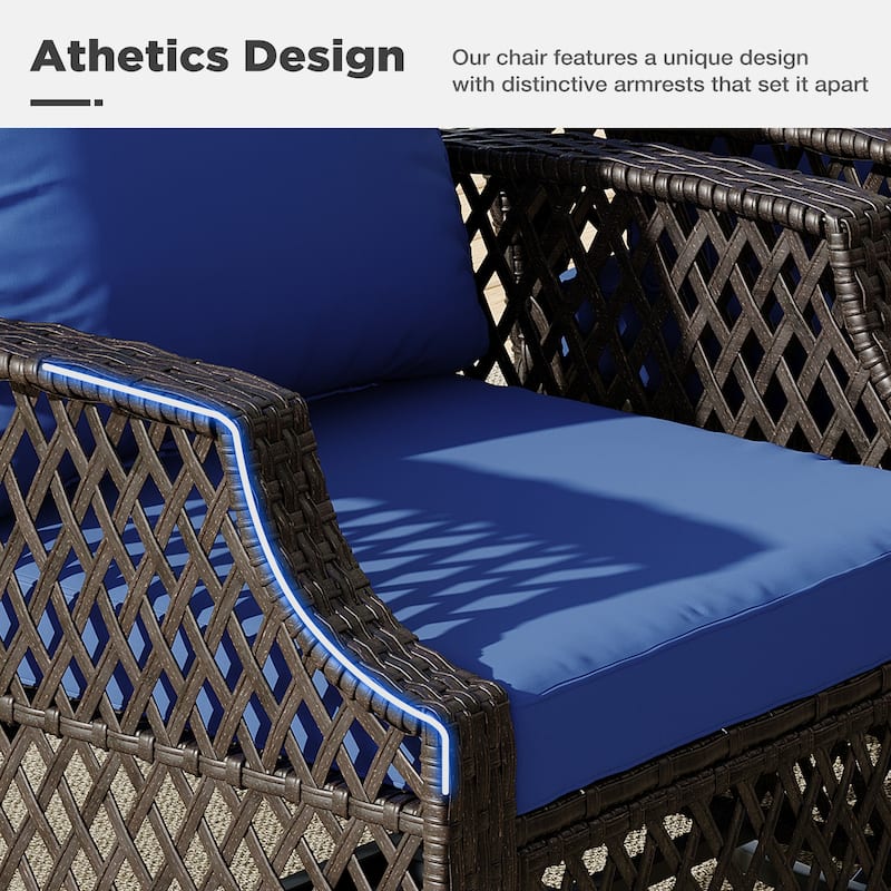 Outdoor Wicker Patio Set w Swivel Chairs & Sofa, Ottomans and Tables, Modular 3/5/6/7-Piece, All-Weather Conversation Set.