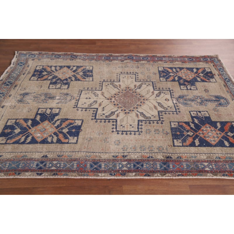 Hand Knotted Oriental 100% Wool Carpet Traditional Tribal Beige & Ivories Sirjan Area Rug - 6' 4'' X 4' 10''
