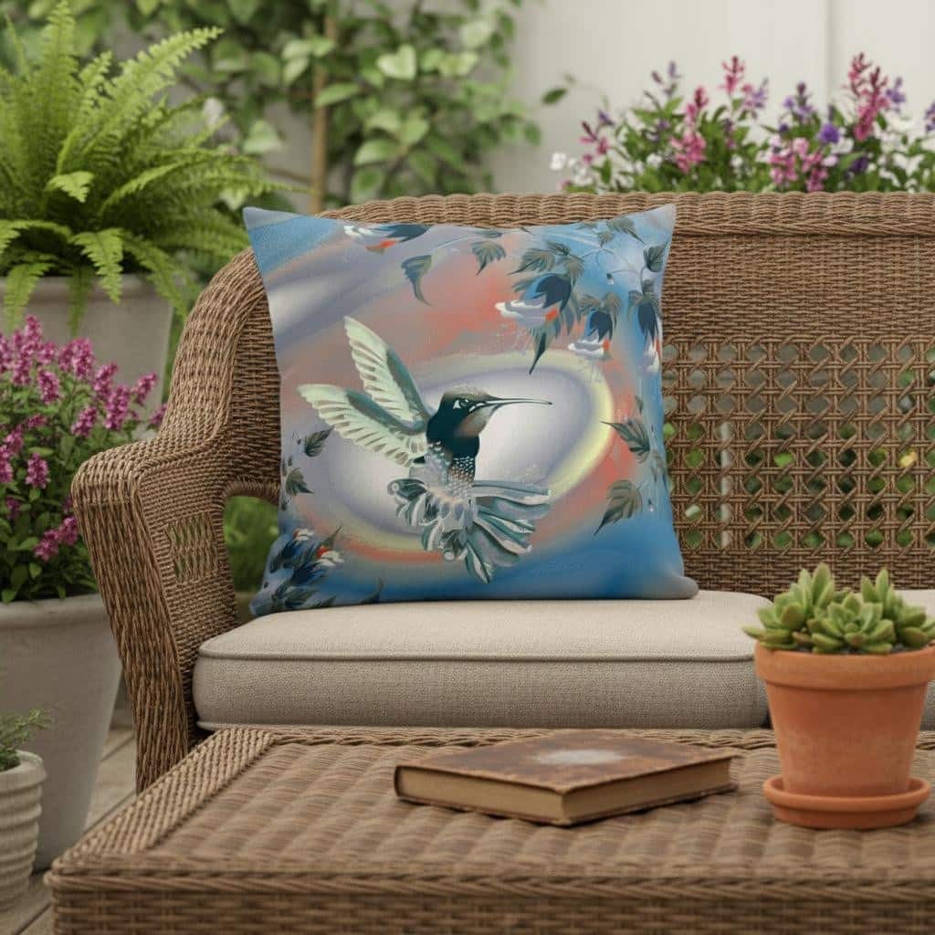 HomeRoots 16" X 16" Blue and Gray Bird Blown Seam Floral Indoor Outdoor Throw Pillow - 16.00' X '16.00' X '5.00