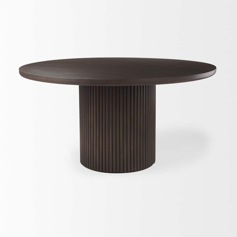 Terra Dark Brown Solid Wood w/ Fluted Base Round Dining Table