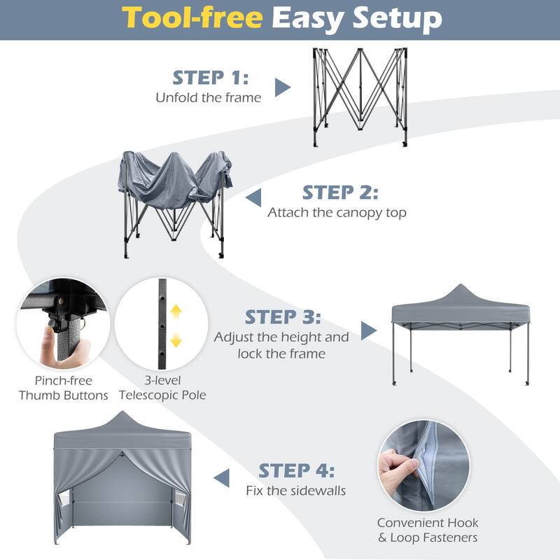Costway 10 x 10 FT Pop up Canopy Tent with 4 Removable Sidewalls,