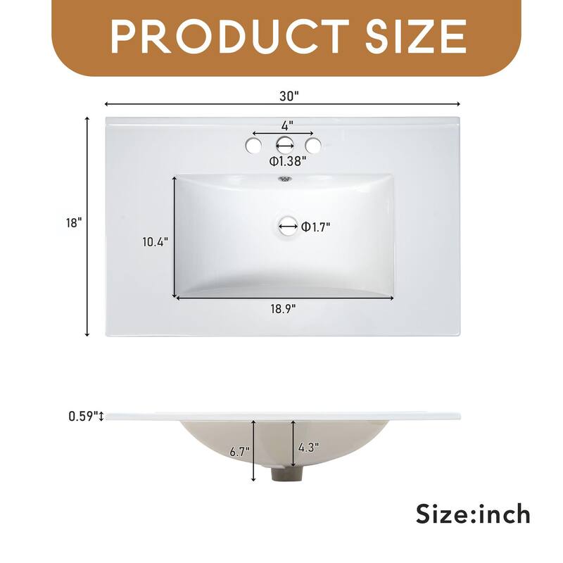 Bathroom Vanity with Ceramic Sink, Soft-Close Door with Built-in Shelf, Deep Drawer, Standard Drawer, Long Divider Drawer