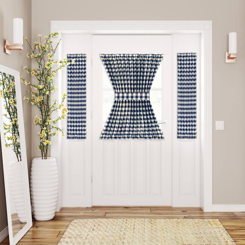 Buffalo Check Rod Pocket Door Panel and Tieback - 54x40 - Navy