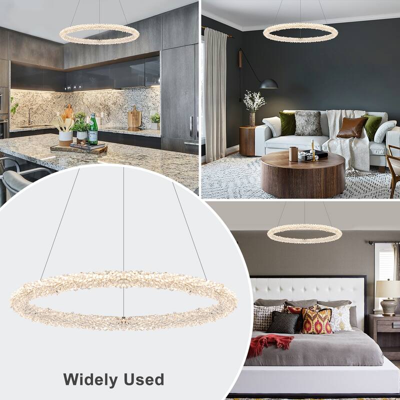 Modern Gold Crystal LED Chandelier, Dimmable Ring Light