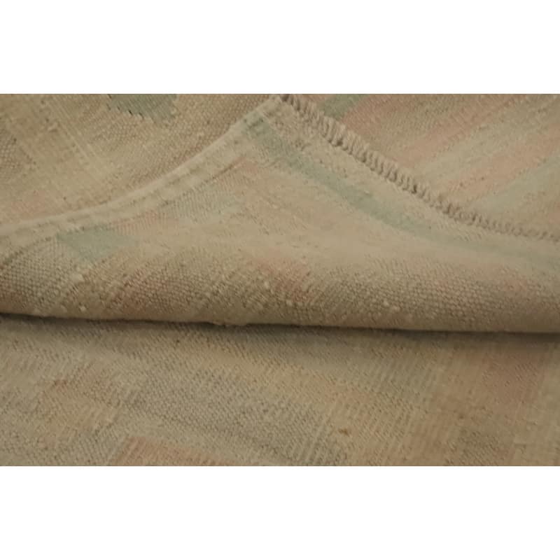 Hand Woven Oriental 100% Wool Carpet Southwestern Tribal Beige & Ivories Kilim Runner Rug - 6' 5'' X 2' 3''