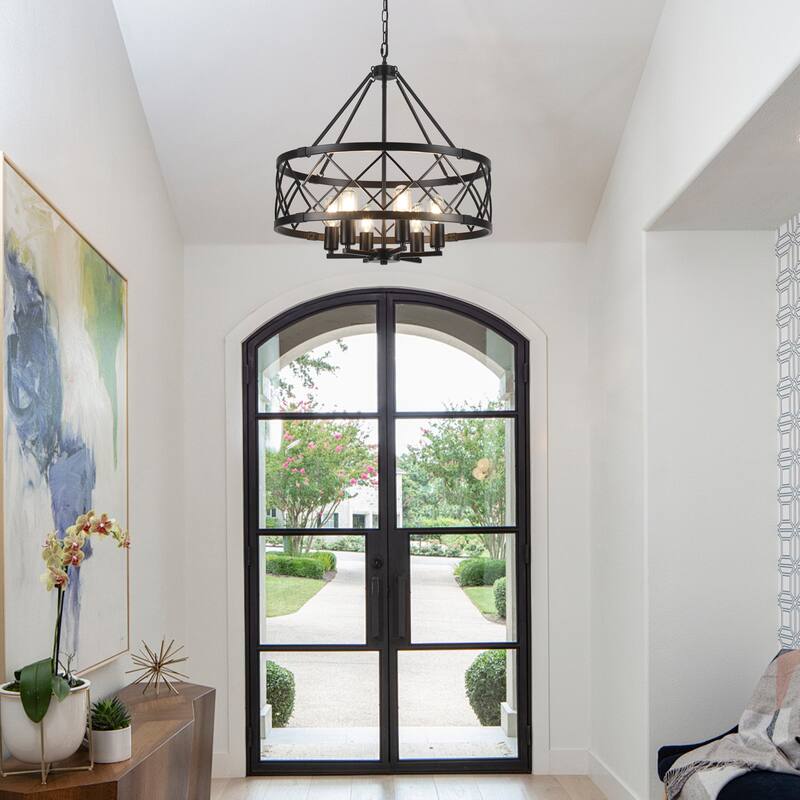 6- Light Dimmable Classic Geometric Drum Chandelier for Foyer Kitchen Island Living Room - N/A