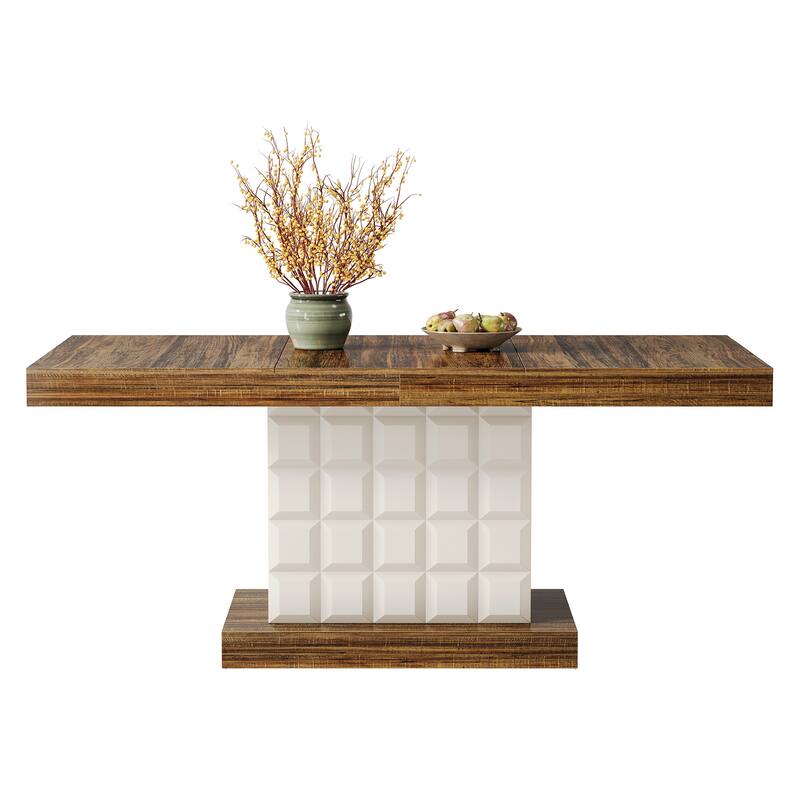 63'' Wooden Dining Dinner Table with Pedestal for 4-6, Farmhouse Kitchen Table