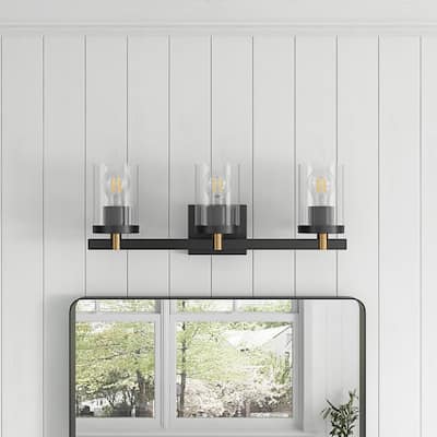 Farmhouse 3-Light Bathroom Vanity Light Fixture Over Mirror with Clear Glass Shade