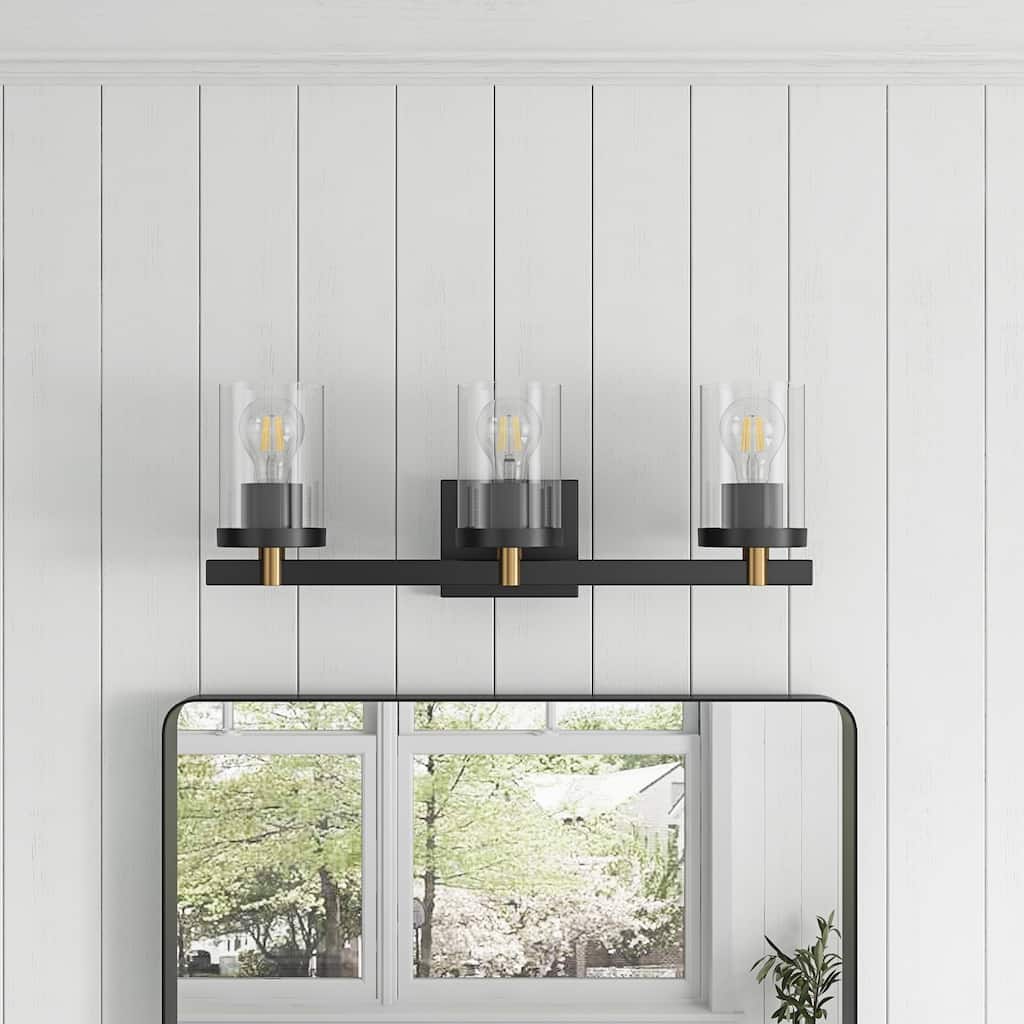 Farmhouse 3-Light Bathroom Vanity Light Fixture Over Mirror with Clear Glass Shade