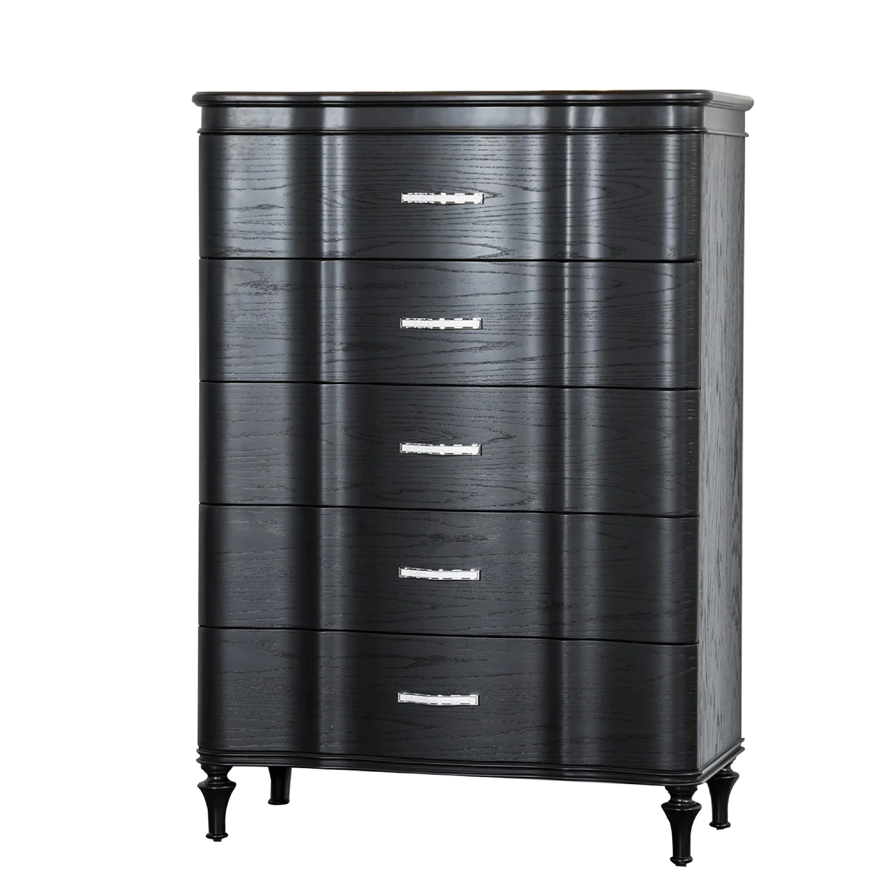Benjara Eleena Tall Dresser Chest, 5 Drawers, Black Solid Wood, Crystal Accents