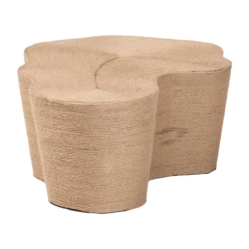 Edna Natural Jute Coffee Table - Textured Handwoven Irregular Shape Cocktail Table for Living Room or Lounge