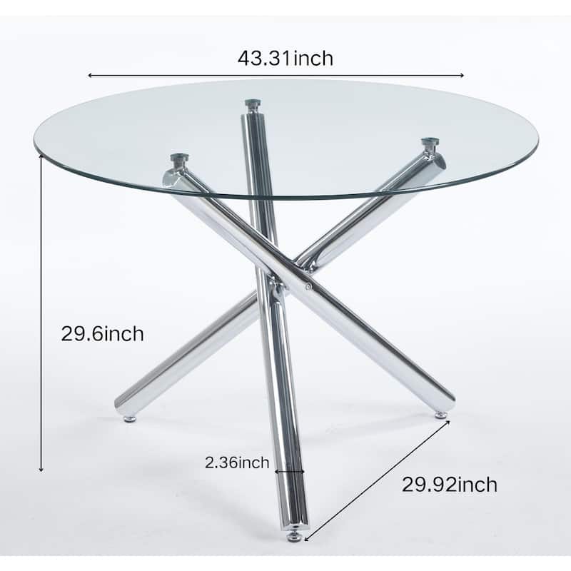 1+4,5pieces dining set, Table metal leg Mid-century Dining Table for 4-6 people With Glass Table Top, Pedestal Dining Table