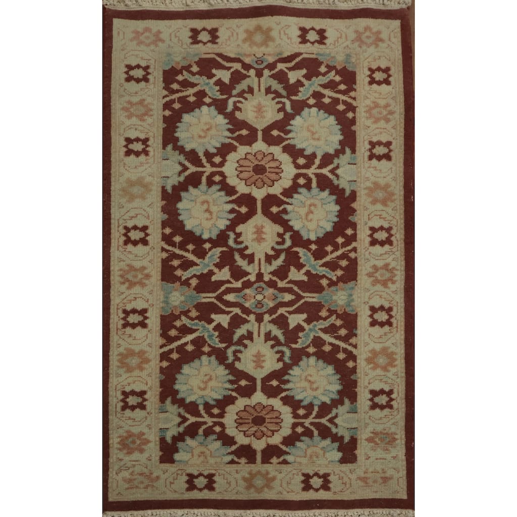 Hand Knotted Oriental 100% Wool Carpet Traditional All-Over Brown Ziegler Area Rug - 3' 11'' X 2' 1''