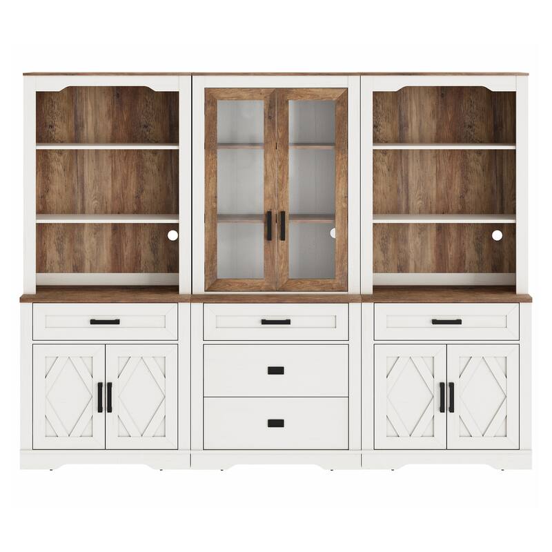 5 Tier Multi--Column Bookshelf Set with Open Storage and Glass Doors