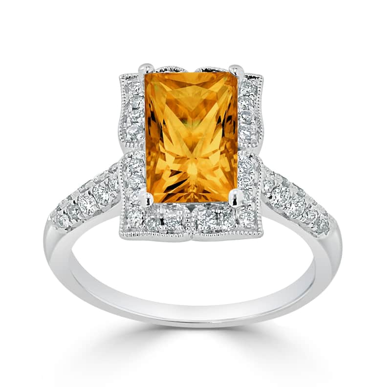 Auriya Vintage 2 5/8ct Emerald-cut Citrine and Halo Diamond Engagement Ring 1/3ctw 14k Gold