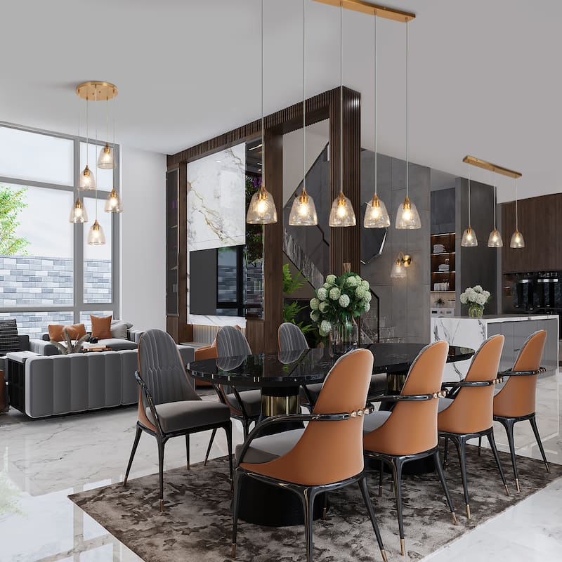 Dilera Modern 3-Light Gold Chandelier Glass Linear Island Pendant Lights for Dining Room - D28.5" x H68.5"