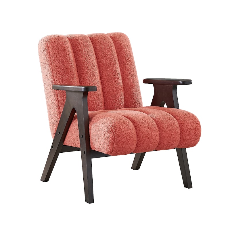Roundhill Furniture Rella Modern Teddy Sherpa Fabric Accent Chair with Espresso Wood Frame