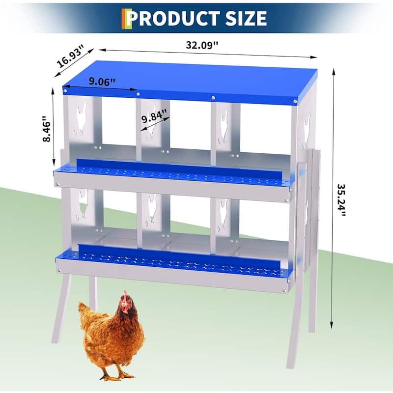 6 Compartment Metal Chicken Nesting Box, Laying Box for Hens Ducks Rabbits, Blue