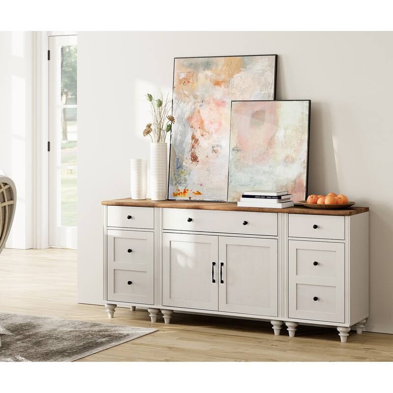 Sideboard Buffet Cabinets with Doors and Drawer - 3 Drawers and 4 Doors - Off White