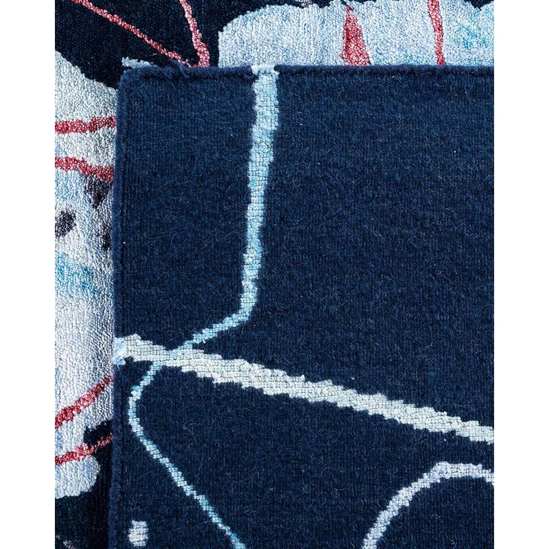 Modern One-of-a-Kind Hand-Knotted Area Rug - Navy, 8' 0" x 10' 1" - 8' 0" x 10' 1"